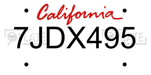 7JDX495 California License Plate