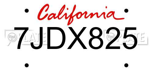 7JDX825 California License Plate