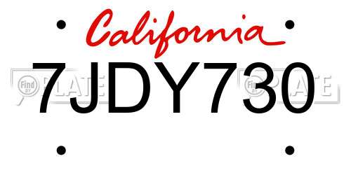 7JDY730 California License Plate