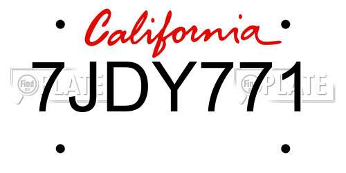 7JDY771 California License Plate