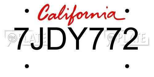 7JDY772 California License Plate