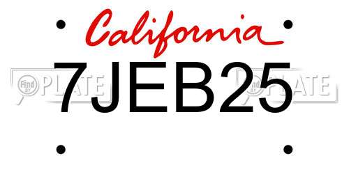 7JEB25 California License Plate
