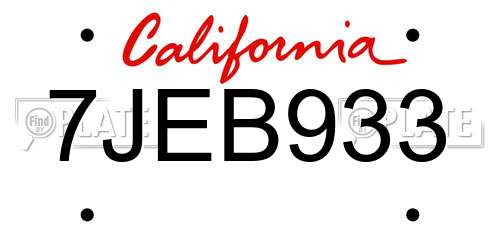 7JEB933 California License Plate