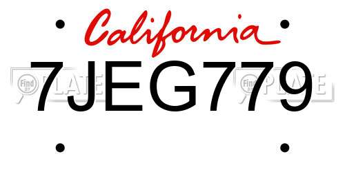 7JEG779 California License Plate