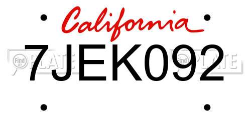 7JEK092 California License Plate