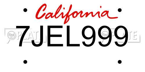 7JEL999 California License Plate