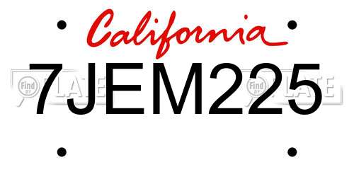 7JEM225 California License Plate