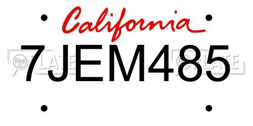 7JEM485 California License Plate