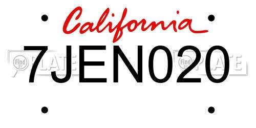 7JEN020 California License Plate