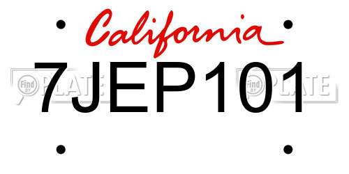 7JEP101 California License Plate