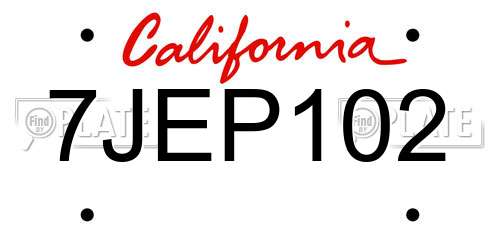 7JEP102 California License Plate
