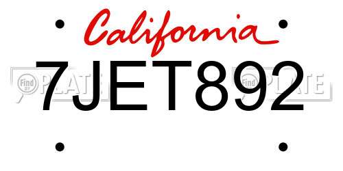 7JET892 California License Plate
