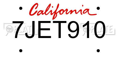 7JET910 California License Plate