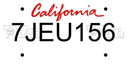 7JEU156 California License Plate