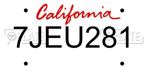 7JEU281 California License Plate