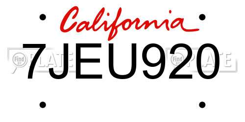 7JEU920 California License Plate