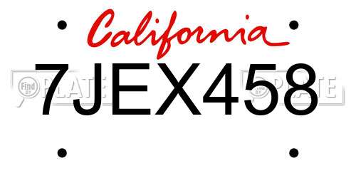 7JEX458 California License Plate