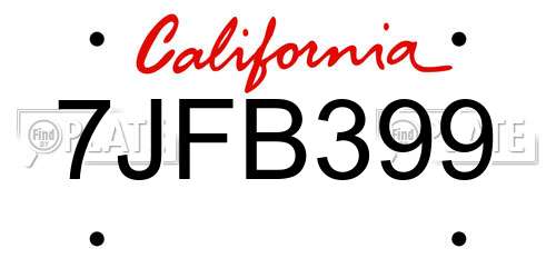 7JFB399 California License Plate