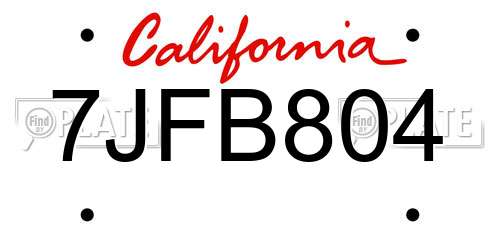 7JFB804 California License Plate