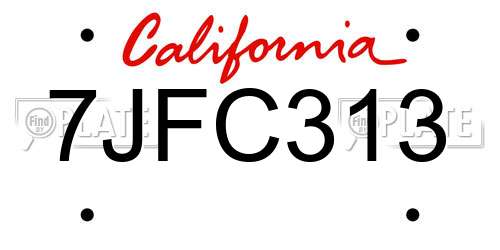 7JFC313 California License Plate