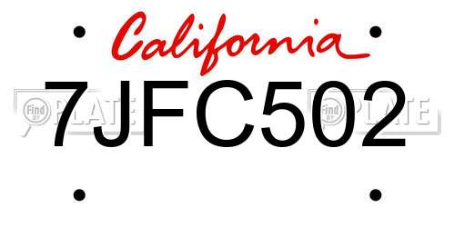 7JFC502 California License Plate
