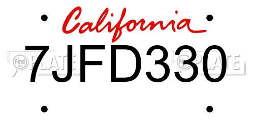 7JFD330 California License Plate