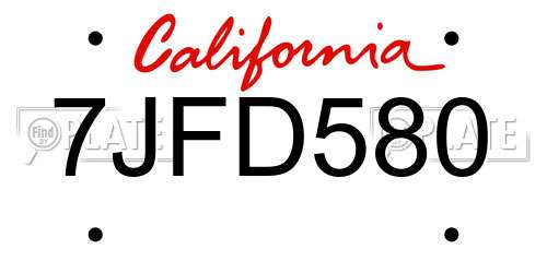 7JFD580 California License Plate