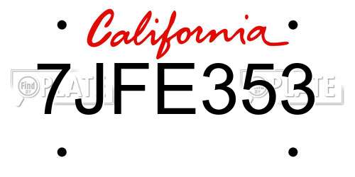 7JFE353 California License Plate