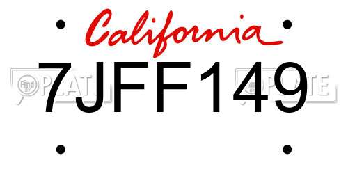 7JFF149 California License Plate