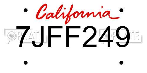 7JFF249 California License Plate