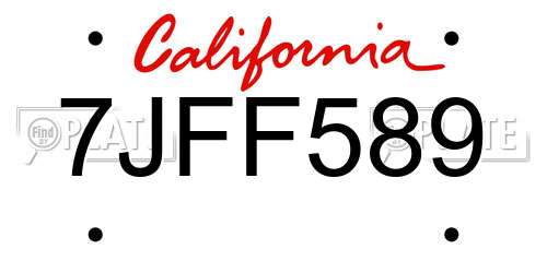 7JFF589 California License Plate