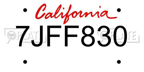 7JFF830 California License Plate