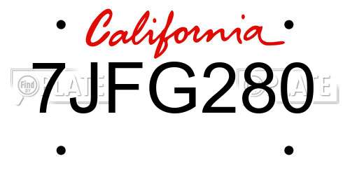 7JFG280 California License Plate