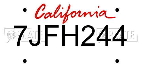 7JFH244 California License Plate