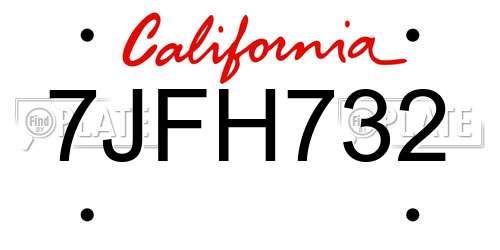7JFH732 California License Plate