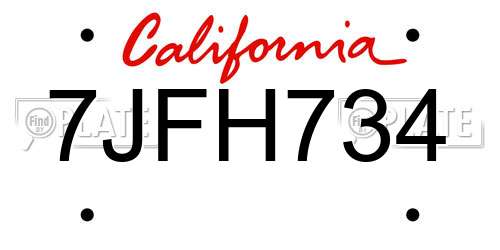 7JFH734 California License Plate