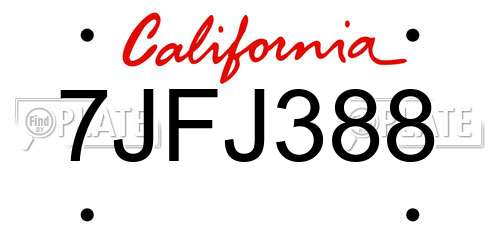 7JFJ388 California License Plate