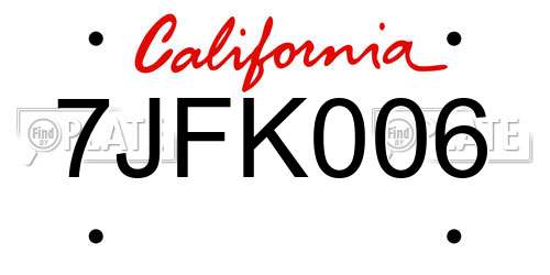 7JFK006 California License Plate