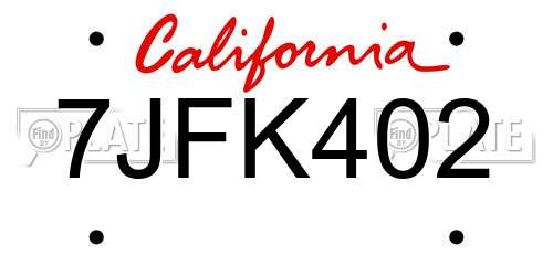 7JFK402 California License Plate