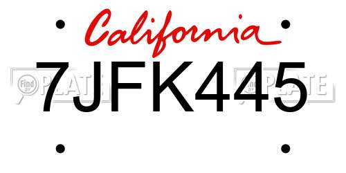7JFK445 California License Plate