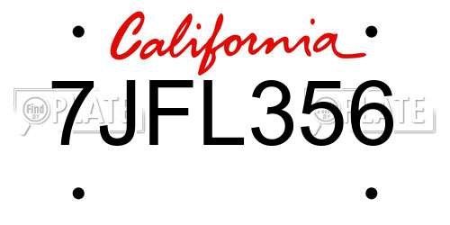 7JFL356 California License Plate