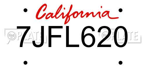 7JFL620 California License Plate