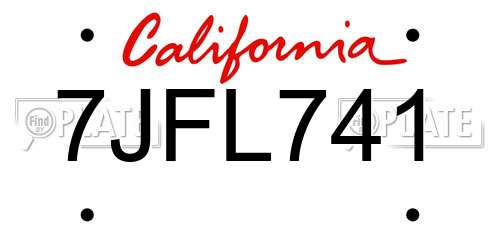 7JFL741 California License Plate