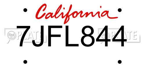 7JFL844 California License Plate