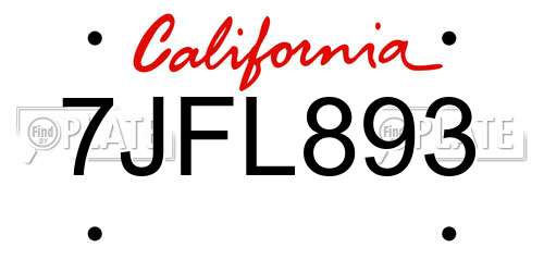7JFL893 California License Plate