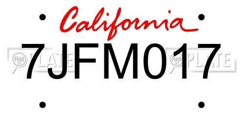 7JFM017 California License Plate