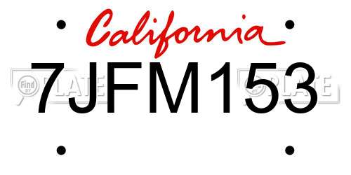 7JFM153 California License Plate