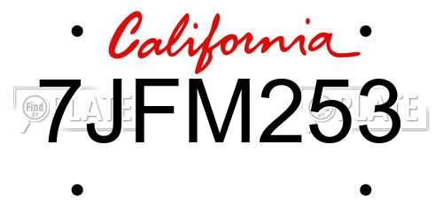 7JFM253 California License Plate