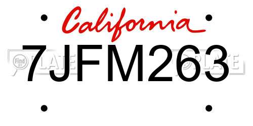 7JFM263 California License Plate