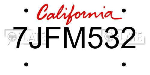7JFM532 California License Plate